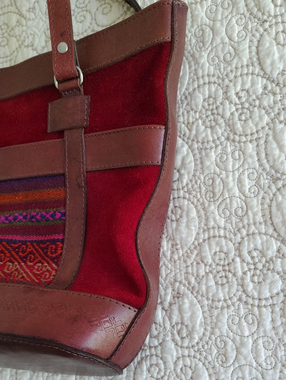 Handcrafted Bolivian‎ Brown Leather Shoulder Bag Boho Woven Artisan Fair Trade